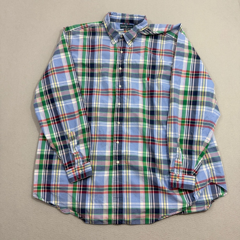 Polo Ralph Lauren Button Shirt Men's 4XLT Blue Plaid Classic Fit Long Sleeve